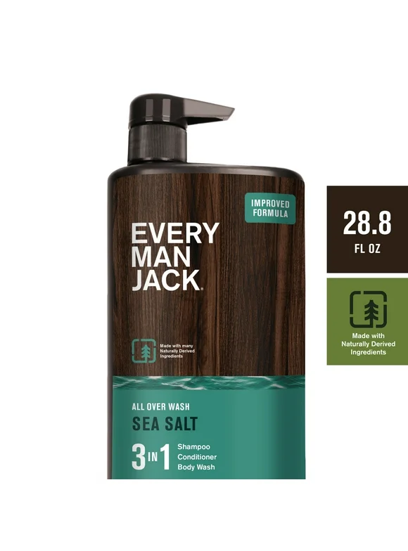 Every Man Jack Sea Salt Hydrating Men's 3-in-1 - Body Wash and Shampoo and Conditioner - 28.8 fl oz