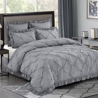5 Piece All-Season Lightweight Pinch Pleat Gray Comforter Set King - Scallop Fringe - Ruffle Lace - Shabby Chic Style- Hypoallergenic Polyester Fill - Pintuck Bed in A Bag (JK-Hania,Gray,King)