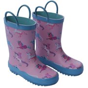 Foxfire Little Girls Pink Unicorn Print Pull On Handle Rain Boots