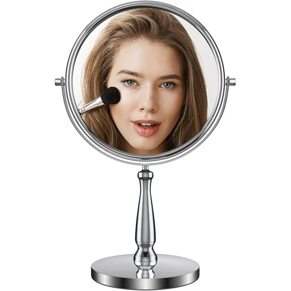 MATEPROX 8" Makeup Mirror with Stand, Swivel Vanity 1X 10X Magnifying Mirror, Silver
