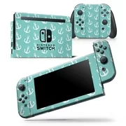 Teal and White Micro Anchors - Skin Wrap Decal Compatible with the Nintendo Switch Console + Dock + JoyCons Bundle