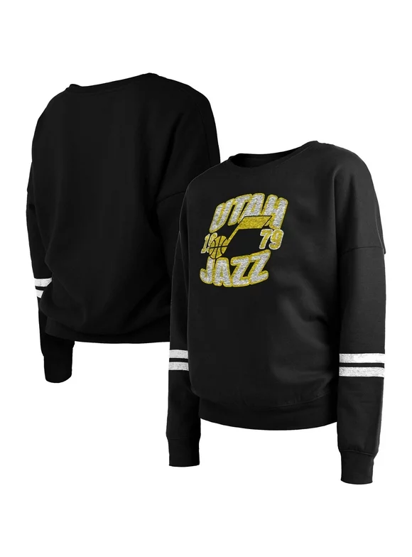 Women's Black Utah Jazz Vintage Wordmark Pullover Sweatshirt