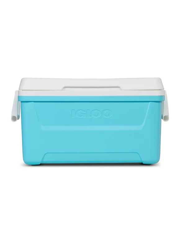 Igloo 48 Qt Hard Sided Ice Chest Cooler, Aqua Blue and White