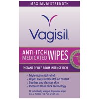 Vagisil, Anti-Itch Medicated Wipes, Maximum Strength For Instant Relief from Intense Itch, , 12 Ct