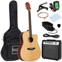 Best Choice Products Beginner Acoustic Electric Guitar Starter Set 41in w/ All Wood Cutaway Design, Case - Natural