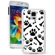 Samsung Galaxy (S5 Active) Hard Back Case Cover Black Paw Prints and Bones Design (White)