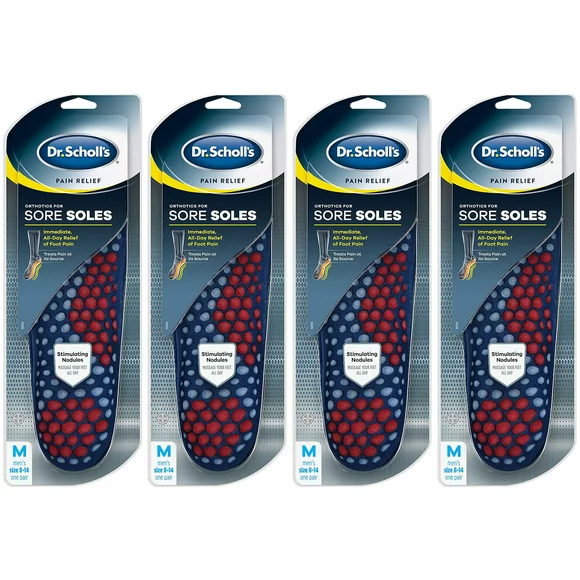 4 Pack of Dr. Scholl's Orthotics for Sore Soles Pain Relief Insoles Sizes 8-14, 1 Pair