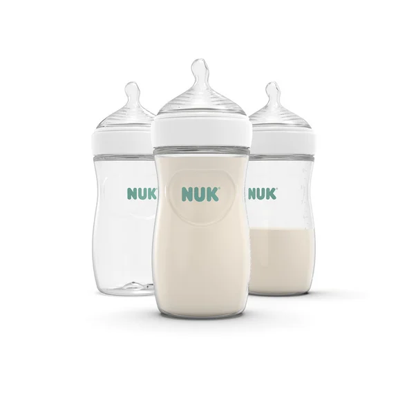 NUK Simply Natural Bottles, 1  Months, Medium Flow, 9 oz, Clear, 3 Pack