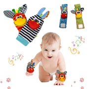 The Season Toys 4pcs Infant Baby Wrist Rattles and Foot Socks Developmental Toys  Cute Cows