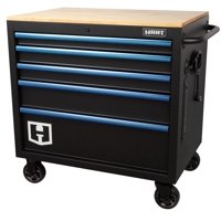 Hart 36-In W x 24-In D 5-Drawer Mobile Tool Chest Workbench W/ Wood Top, Garage Use