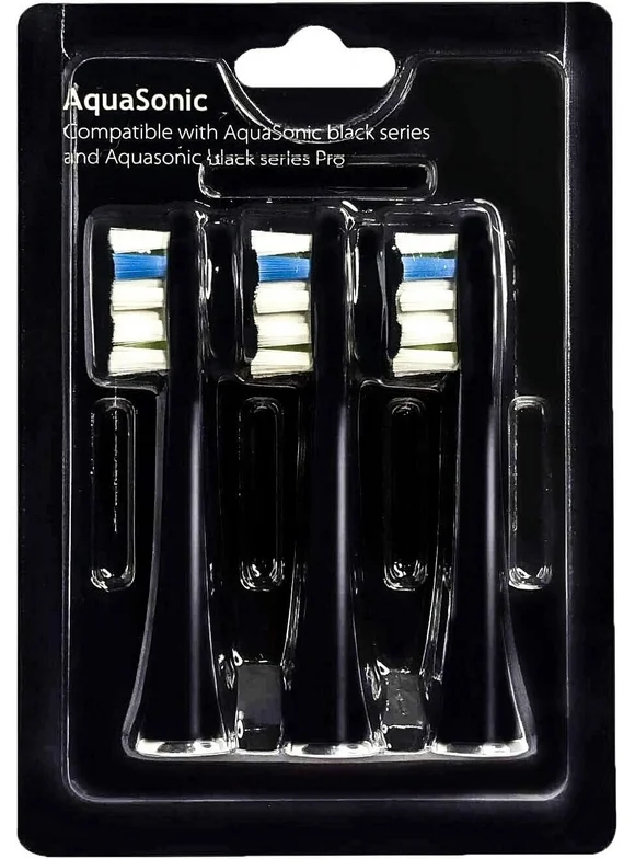 Aquasonic Electric Toothbrush Replacement Brush Heads Set, Black 3-Pack