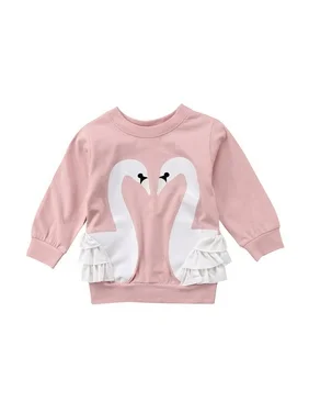 Bilo Store Baby Girls Pullover Cotton Swan Hoodies Top Tees Long Sleeve Sweater (Pink, 3-4 Years)
