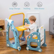 {Baby}Kids Easel Play Station With desk,Storage basket,Drawing Board And Chair