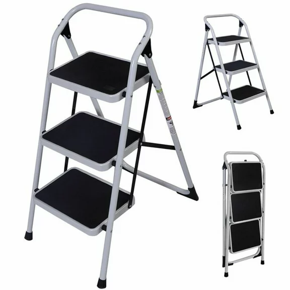 UBesGoo Portable 3 Step Ladder, Iron Folding Step Stool, w/330 lb. Capacity, for Home Office
