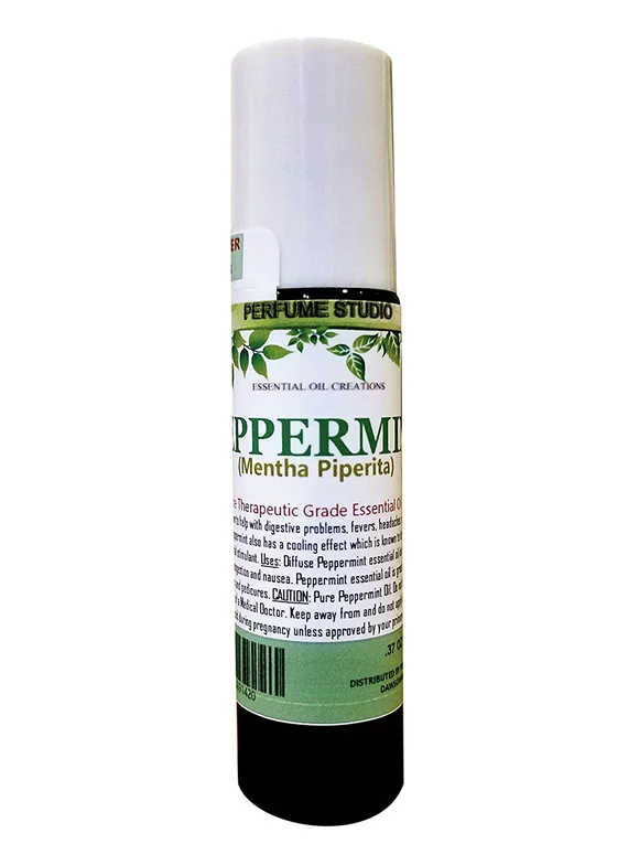 Peppermint Roll On Oil - 100% Pure Undiluted in a 11 ml Green Glass Roller Bottle (100% Pure Mentha Piperita Aromatherapy Grade Essential Oil)