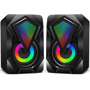 Computer Speakers,Wired PC Speaker 2.0 USB Gaming Powered Stereo Mini Multimedia Volume Control with RGB Lights 3.5mm Aux Input