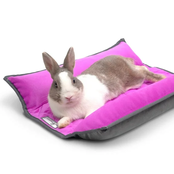 Paw Inspired® Snuggle Bunny Bed for Rabbits and Other Small Pets and Animals | Reversible Fleece Bedding with Padded Sides (Gray/Pink)