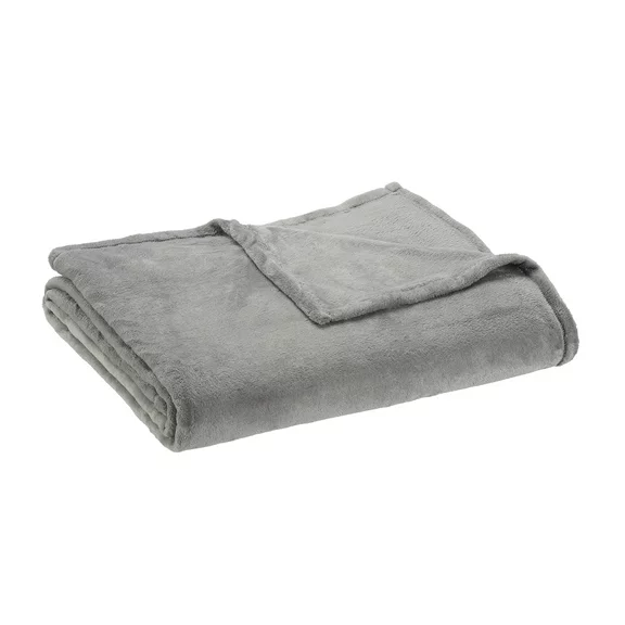 Mainstays Super Soft Plush Blanket, Full/Queen, Light Grey