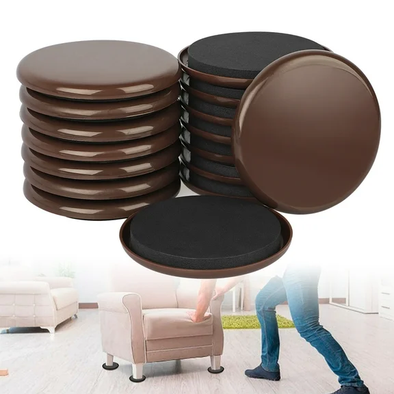 16pcs Reusable Furniture Sliders, EEEkit 3.5in Round Furniture Sliders to Easily Move on Hardwood Carpet Floor, Brown