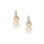 Faux Pearl and Crystal Hoop Drop Earrings