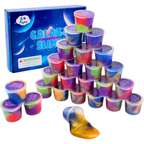 25 Pack Galaxy Slime Kit, Party Favors for Kids Girls & Boys, Non Sticky, Stress & Anxiety Relief Mini Slime, Perfect for Birthday Gifts