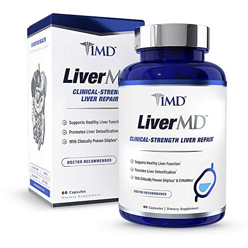 1MD LiverMD - Liver Cleanse Supplement | Siliphos Milk Thistle Extract - Highly Bioavailable, Clinically Studied for Liver Detox | 60 Capsules