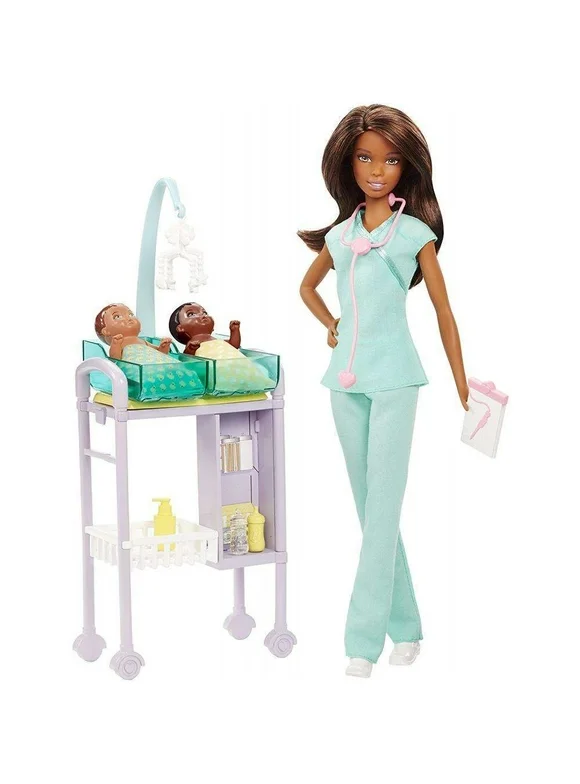 Barbie Careers Baby Doctor Nikki Doll, Brunette, with 2-Patients