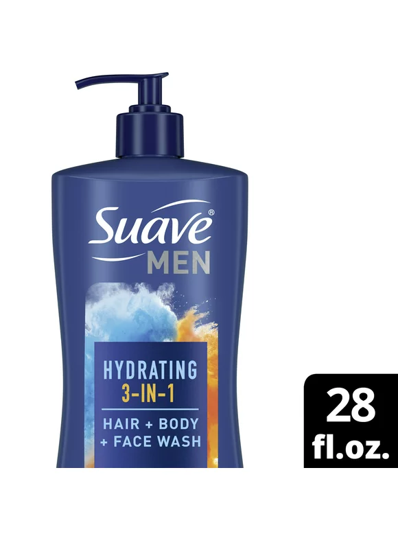 Suave Men 3-in-1 Hair, Face and Body Wash, Liquid Body Wash, All Day Fresh Scent, 28 oz