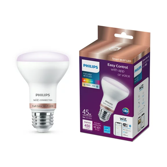 Philips Smart Wi-Fi Connected LED 45-Watt R20 Light Bulb, Frosted Color, Dimmable, E26 Medium Base (1-Pack)