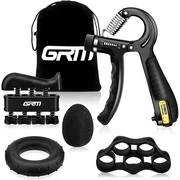 GRM Hand Grip Strengthener Counting Forearm Trainer Workout Kit, 11-132Lbs Adjustable Resistance Grip Strength Trainer, Finger Exerciser, Finger Stretcher, Grip Ring, Stress Relief Grip Ball