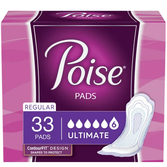 Poise Incontinence Pads for Women/Bladder Control Pads, Ultimate-Regular, 33ct