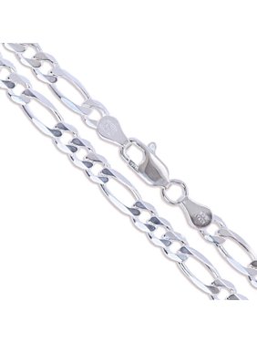 Sterling Silver Diamond-Cut Figaro Link Chain 4.5mm Solid 925 Italy Bracelet 8" inch