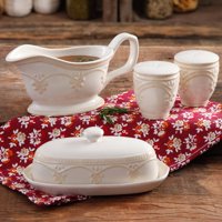 The Pioneer Woman Farmhouse Lace Butter Dish with Gravy Boat and Salt & Pepper Shakers