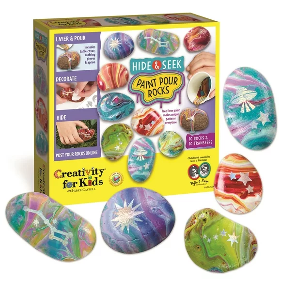 Creativity for Kids Hide and Seek Paint Pour Rock Painting Kit - Child Craft Kit for Boys and Girls