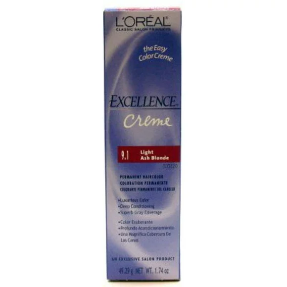 L'Oreal Excellence Creme Permanent Hair Color, Light Ash Blonde #9.1, 1.74 oz (Pack of 3)
