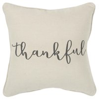 Rizzy Home Holiday "Thankful" Poly Filled Decorative Throw Pillow, 20" x 20", Natural