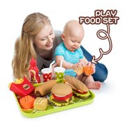 Veryke Play Food Set for Kids, Removable Pretend Play Kitchen Set, Play Food for Toy Kitchens, Kids Hamburger French Fries Variety Toys Gift for Children Toddlers Boys Girls