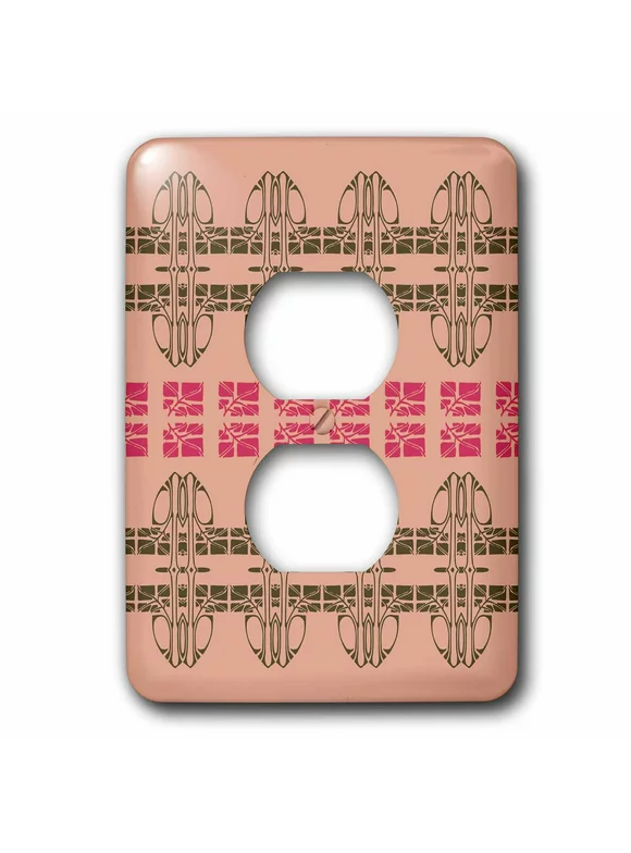3dRose Pink and Green Stylized Leaf Pattern in the Arts and Crafts Style - 2 Plug Outlet Cover