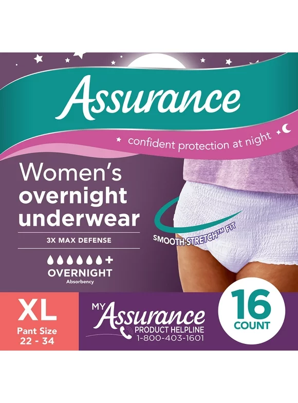 Assurance Women's Incontinence & Postpartum Underwear, XL, Overnight (16 Count)