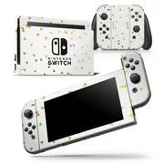 Scattered Golden Micro Triangles - Skin Wrap Decal Compatible with the Nintendo Switch Console + Dock + JoyCons Bundle