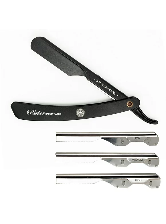 Parker Safety Razor ADJUSTABLE Straight Edge Barber Razor for Professionals with 3 Different Blade Inserts  PTABK Model