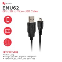 Ematic 6 Feet USB to Micro-USB Cable (EMU62), Black