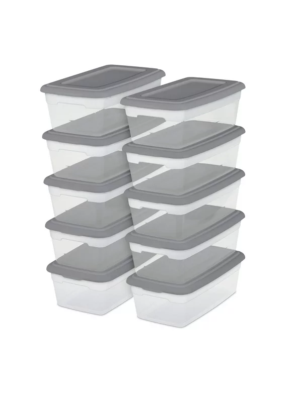 Sterilite Set of (10) 6 Qt. Storage Boxes Plastic, Titanium