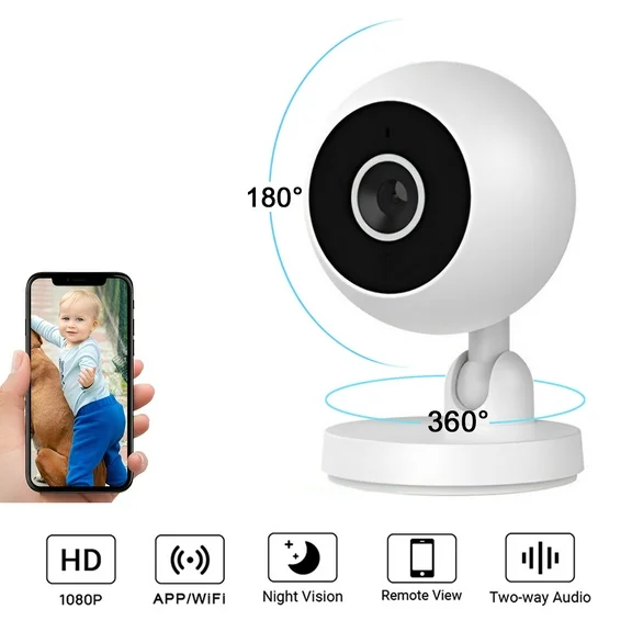 Indoor Camera, Ingzy Pan/Tilt Baby / Pet Monitor with Camera and Audio,Two-Way Audio,Night Vision, 360° Rotating WiFi Camera for Home Security, 1080P, 1 PACK
