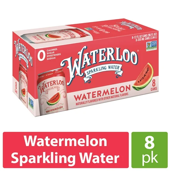 Waterloo Sparkling Water, Watermelon, 12 fl oz, 8 Pack Cans