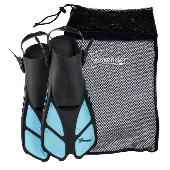 Seavenger Swim Fins / Flippers with Gear Bag for Snorkeling & Diving, Perfect for Travel Dodger Blue S/M