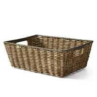 Better Homes & Gardens Poly Rattan Storage Basket with Cut-Out Handles, Brown, Rectangle