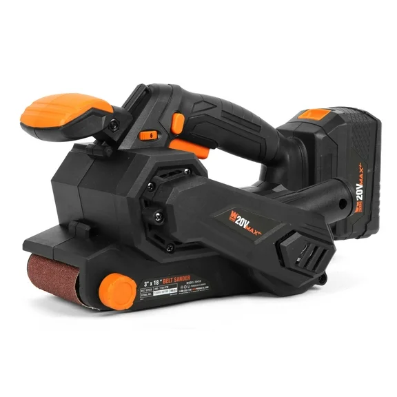 WEN 20V Max Cordless Belt Sander, Variable Speed, Handheld and Portable with 4.0Ah Battery and Charger