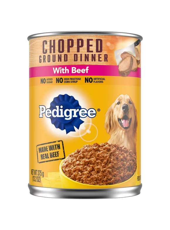 Pedigree Chopped Ground Dinner Adult Canned Soft Wet Dog Food with Beef, 13.2 oz. Can