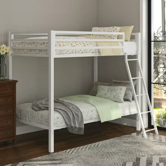 Allewie Metal Bunk Bed Twin over Twin Size with Angled Ladder, White